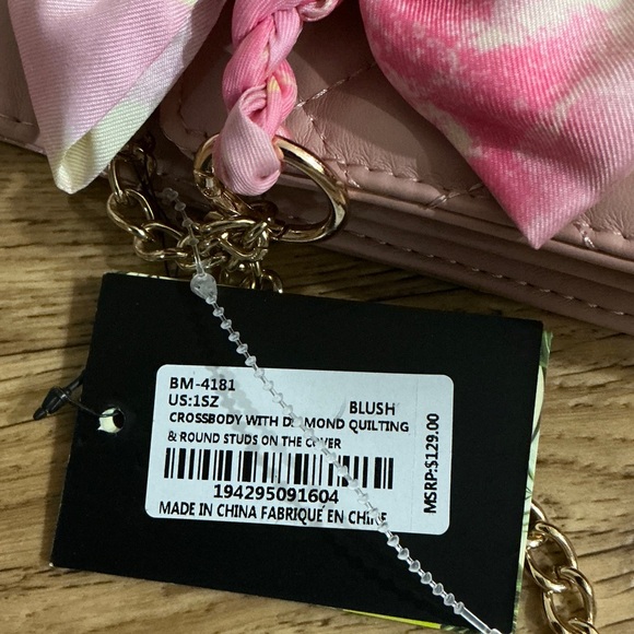 Badgley Mischka Pink Crossbody Bag with Diamond Quilting & Round Studs. NWTs - Picture 7 of 7